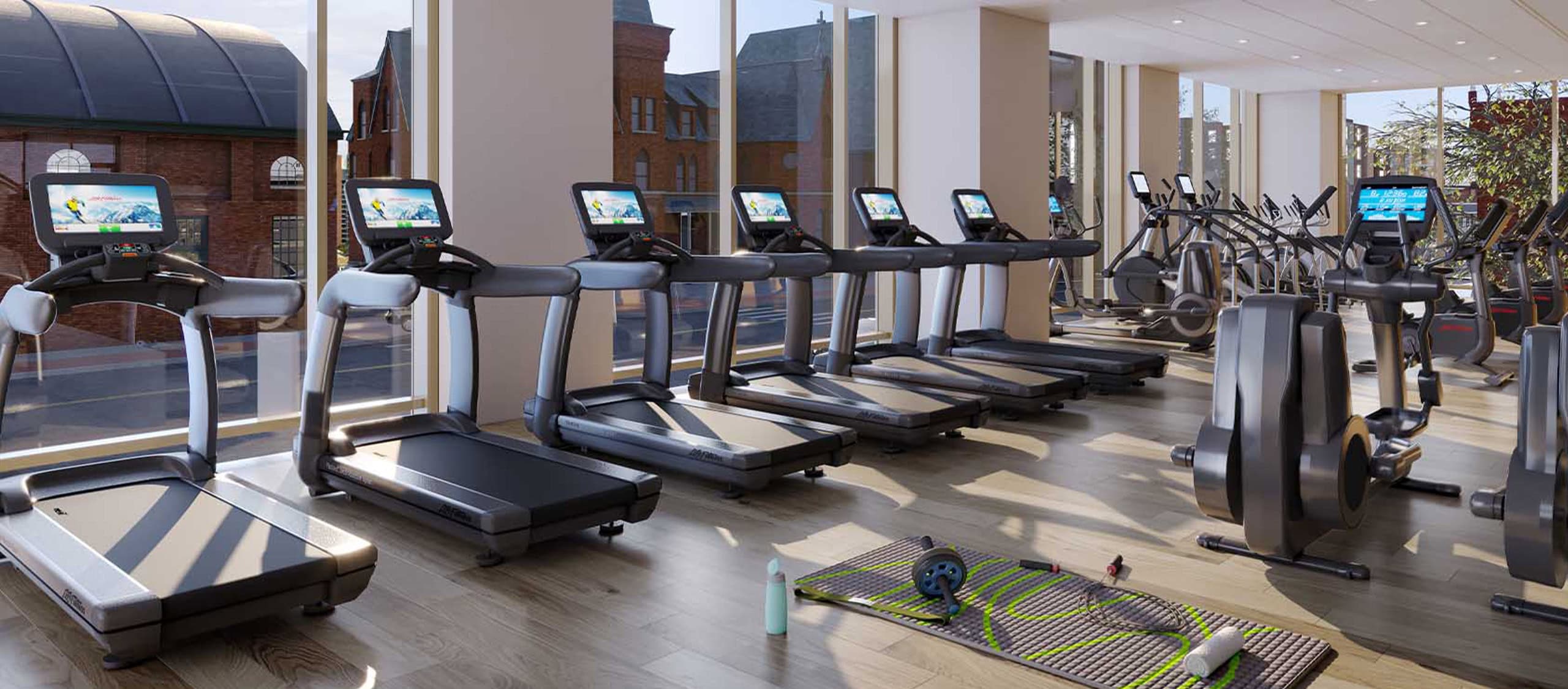 Fitness center at Mosaic, offering wellness-focused amenities for active 55+ residents.