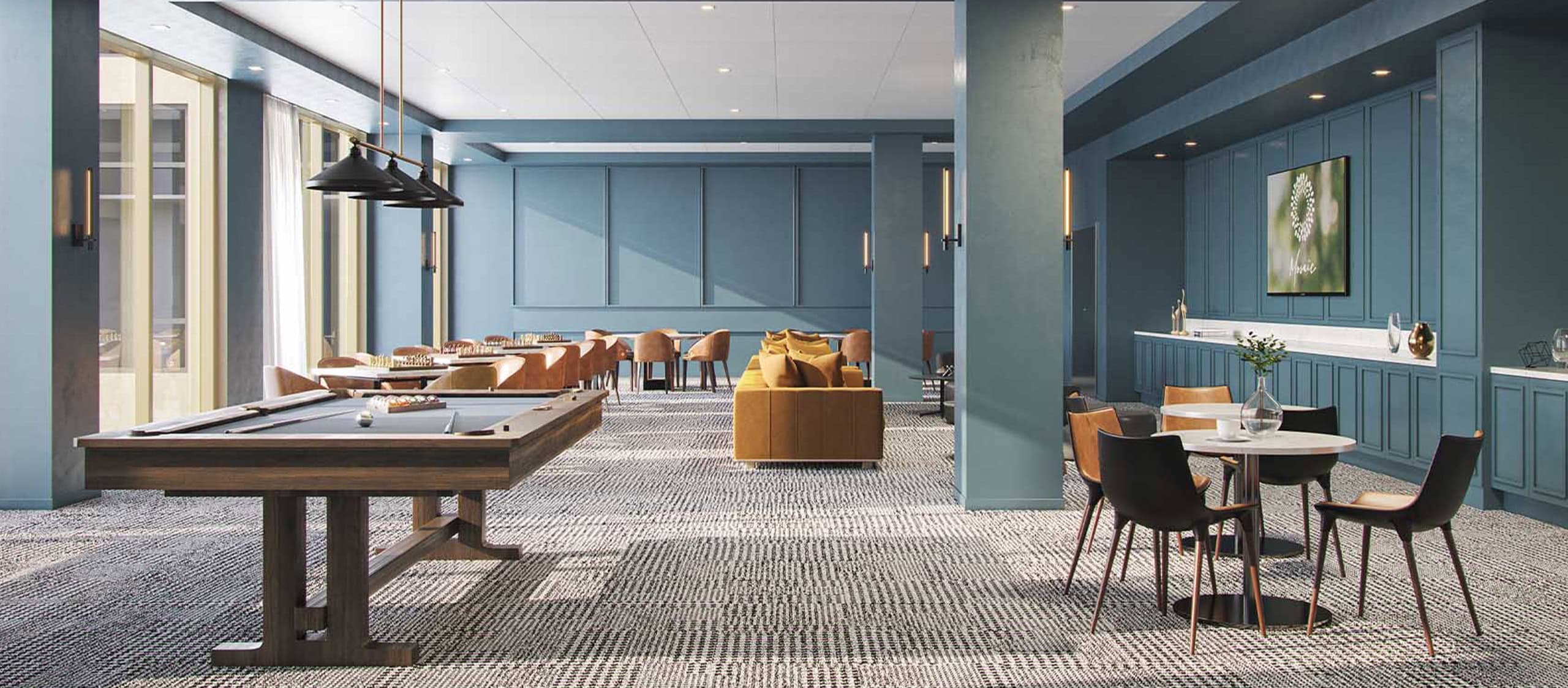 Community game room offering vibrant lifestyle options at Mosaic senior living near me.